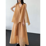 Women's Sleeveless Ribbon-Tie Top and  Maxi Skirt Two-Piece Set