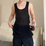Thin Mesh Translucent Cutout Knit Tank Top