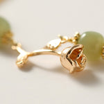 Buddha Stones 14K Gold Plated Hetian Jade Golden Rose Flower Luck Chain Bracelet