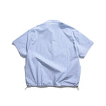 Blue White Striped Band Collar Casual Popover Shirt