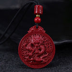 Buddha Stones Year of the Dragon Natural Cinnabar Dragon Protection Necklace Pendant