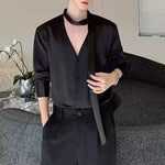 French V-neck Satin Loose Tie Shirt