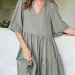 Zeagoo Women's Casual Boho V Neck Short Sleeve Tie Waist A Line Flowy Dresses