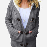 Zeagoo Women's Casual Loose Fitting Fluffy Button Down Knitwear Coatigan Chunky Cable Hooded Cardigan