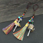 Buddha Stones Tibet Om Mani Padme Hum Prayer Wheel Tassel Bag Car Hanging Decoration
