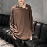 Asymmetrical Shoulder Straps Textured Long-Sleeve T-Shirt