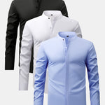 3 Pieces Non-Iron Hidden Placket Stand Collar Dress Shirt