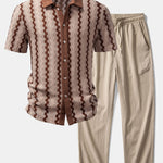 Plaid Jacquard Button Up Shirt & Crinkle Textured Straight Leg Pants