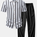 Plaid Jacquard Button Up Shirt & Crinkle Textured Straight Leg Pants