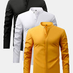 3 Pieces Non-Iron Hidden Placket Stand Collar Dress Shirt