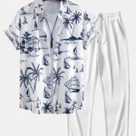 Island Sailing Print Button Up Shirt & Straight Leg Ribbed Pants