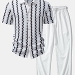 Plaid Jacquard Button Up Shirt & Crinkle Textured Straight Leg Pants