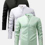 3 Pieces Non-Iron Hidden Placket Stand Collar Dress Shirt