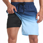 2 In 1 Drawstring Beach Swim Shorts With Pocket