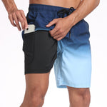 2 In 1 Drawstring Beach Swim Shorts With Pocket
