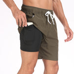2 In 1 Solid Color Drawstring Swim Shorts