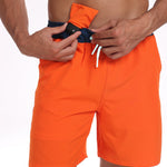 2 In 1 Solid Color Drawstring Swim Shorts With Pocket