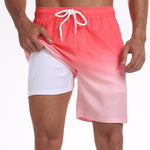 2 In 1 Drawstring Beach Swim Shorts With Pocket