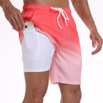 2 In 1 Drawstring Beach Swim Shorts With Pocket