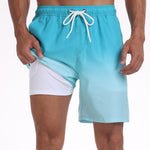 2 In 1 Drawstring Beach Swim Shorts With Pocket