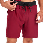 2 In 1 Solid Color Drawstring Swim Shorts With Pocket