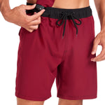 2 In 1 Solid Color Drawstring Swim Shorts With Pocket