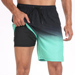 2 In 1 Drawstring Beach Swim Shorts With Pocket
