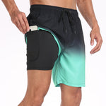 2 In 1 Drawstring Beach Swim Shorts With Pocket