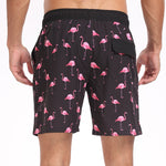 2 In 1 Flamingo Print Pocket Drawstring Swim Shorts