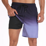 2 In 1 Drawstring Beach Swim Shorts With Pocket