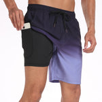 2 In 1 Drawstring Beach Swim Shorts With Pocket