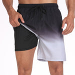 2 In 1 Drawstring Beach Swim Shorts With Pocket