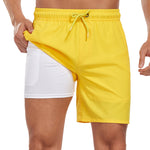 2 In 1 Solid Color Drawstring Swim Shorts