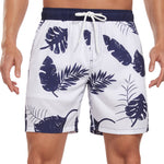 2 In 1 Tropical Leaves Print Swim Shorts