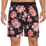 2 In 1 Tropical Flower Print Pocket Drawstring Swim Shorts