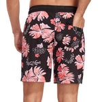 2 In 1 Tropical Flower Print Pocket Drawstring Swim Shorts