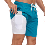 2 In 1 Solid Color Drawstring Swim Shorts
