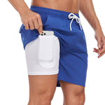 2 In 1 Solid Color Drawstring Swim Shorts