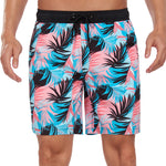 2 In 1 Tropical Leaves Print Pocket Drawstring Swim Shorts