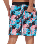 2 In 1 Tropical Leaves Print Pocket Drawstring Swim Shorts