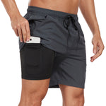 2 In 1 Solid Color Drawstring Swim Shorts