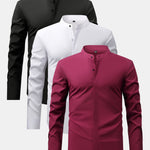 3 Pieces Non-Iron Hidden Placket Stand Collar Dress Shirt