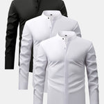 3 Pieces Non-Iron Hidden Placket Stand Collar Dress Shirt