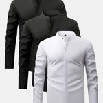 3 Pieces Non-Iron Hidden Placket Stand Collar Dress Shirt
