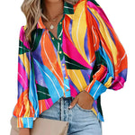 Zeagoo Printed Lantern Long Sleeve Blouse