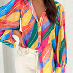 Zeagoo Printed Lantern Long Sleeve Blouse