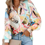 Zeagoo Printed Lantern Long Sleeve Blouse