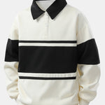 Relax Fit Color Block Patchwork Polo Sweatshirt & Straight Leg Pleated Pintuck Sweatpants
