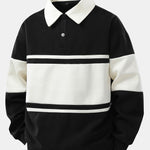 Relax Fit Color Block Patchwork Polo Sweatshirt & Straight Leg Pleated Pintuck Sweatpants