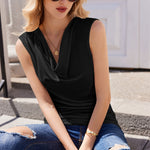 Zeagoo Elegant Tops Women's Pleated Tops Sleeveless Shirt (DE Only)